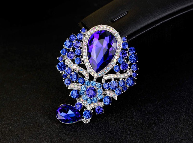 Axmerdal Wedding Bridal Big Crystal Rhinestone Bouquet Brooch Pin for Women (navy blue) - Image 5